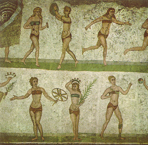 Bikinis hölgyek, szicíliai freskó
