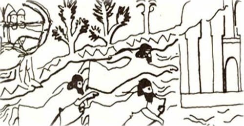 Asszír katonák úszásának ábrázolása i. e. 1200-ból