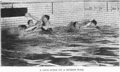 A góllövés módja, és a vízi küzdelem. A kép Louis de Breda Handley könyvében jelent meg
