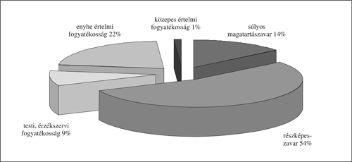 Különböző hátrányos helyzetűek arányai Magyarországon (OM, 2002.)