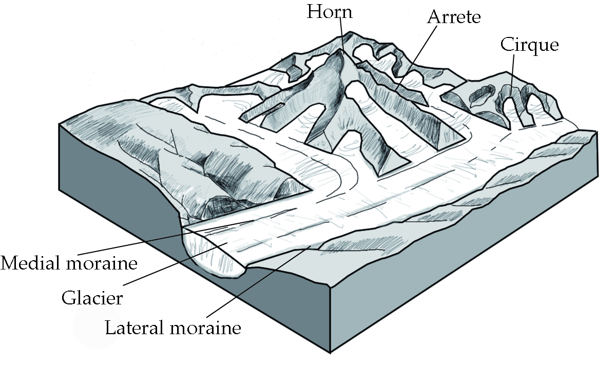 Generalized block diagram of Alpine landforms