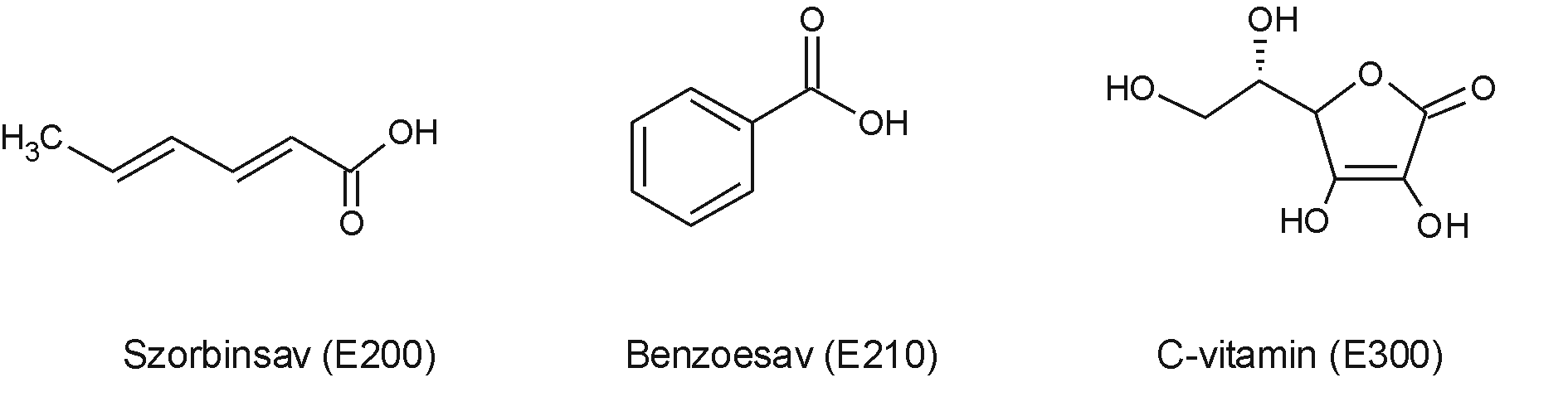 Szorbinsav (E200) Benzoesav (E210) C-vitamin (E300)